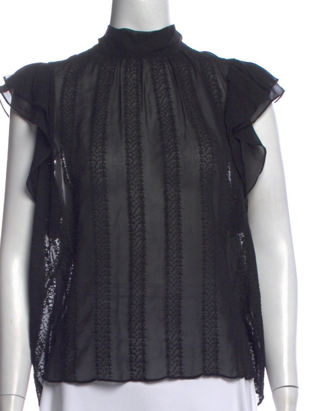 Ulla Johnson Mock Neck Black Sheer Blouse 0